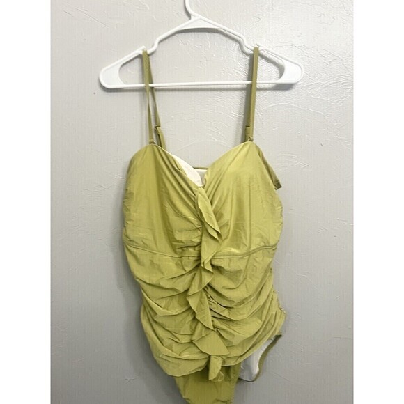 Lands End One Piece Swimsuit Chartreuse - Plus Size 18 Blouson Ruched New NWT - Picture 3 of 7